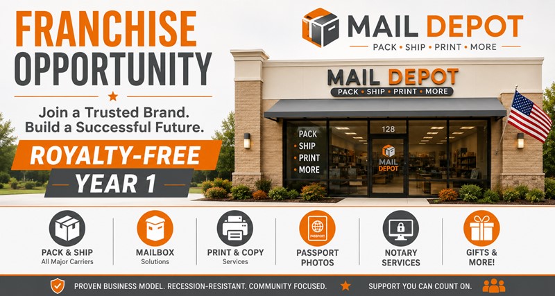 Mail Depot Franchise Opportunity - Royalty-Free Year 1